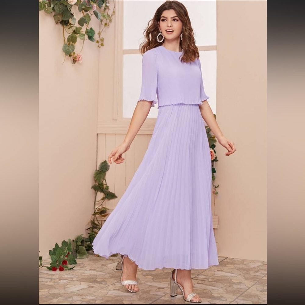 Shein Split Back Pleated Solid Dress - image 1